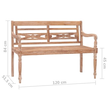 vidaXL Παγκάκι Batavia Μασίφ Ξύλο Teak με Λευκό Φινίρισμα 120x51,5x84cm 1 τεμ.