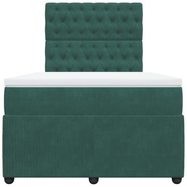 vidaXL Κρεβάτι Boxspring με Στρώμα Σκούρο Πράσινο 120x190εκ. Βελούδινο