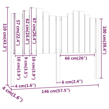vidaXL Κεφαλάρι Κρεβατιού 146x4x110cm από Μασίφ Ξύλο Πεύκου 1 τεμ.