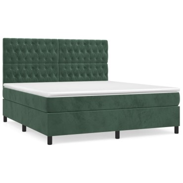 vidaXL Κρεβάτι Boxspring με Στρώμα Σκούρο Πράσινο 180x200εκ. Βελούδινο