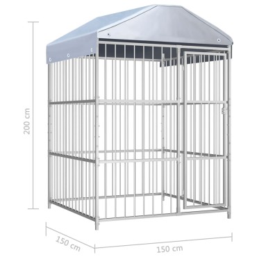 vidaXL Κλουβί Σκύλου Εξωτερικού Χώρου 150 x 150 x 200 εκ. με Στέγαστρο