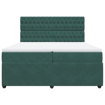 vidaXL Κρεβάτι Boxspring με Στρώμα Σκούρο Πράσινο 200x200εκ. Βελούδινο
