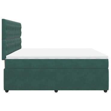 vidaXL Κρεβάτι Boxspring με Στρώμα Σκούρο Πράσινο 200x200εκ. Βελούδινο
