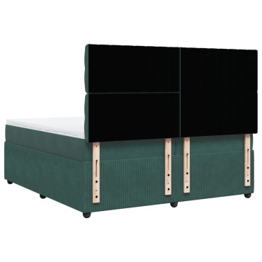 vidaXL Κρεβάτι Boxspring με Στρώμα Σκούρο Πράσινο 200x200εκ. Βελούδινο