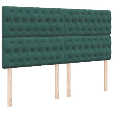 vidaXL Κρεβάτι Boxspring με Στρώμα Σκούρο Πράσινο 200x200εκ. Βελούδινο