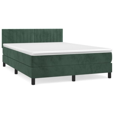 vidaXL Κρεβάτι Boxspring με Στρώμα Σκούρο Πράσινο 140x190εκ. Βελούδινο