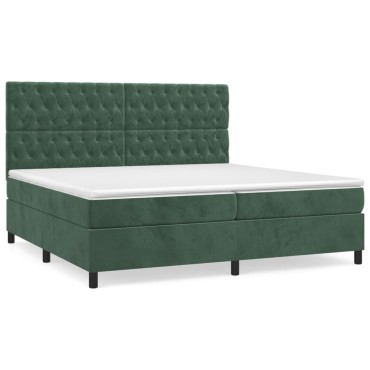 vidaXL Κρεβάτι Boxspring με Στρώμα Σκούρο Πράσινο 200x200εκ. Βελούδινο