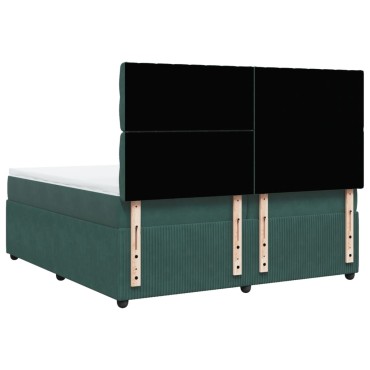 vidaXL Κρεβάτι Boxspring με Στρώμα Σκούρο Πράσινο 200x200εκ. Βελούδινο