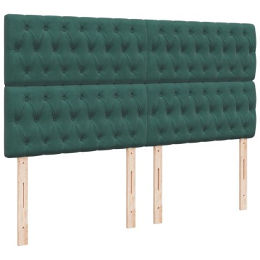 vidaXL Κρεβάτι Boxspring με Στρώμα Σκούρο Πράσινο 200x200εκ. Βελούδινο