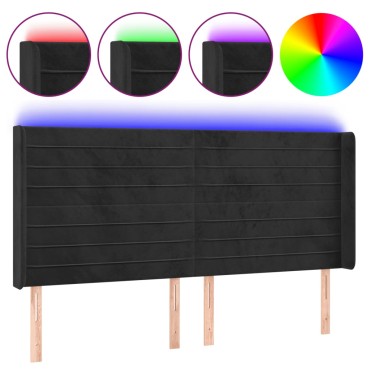 vidaXL Κεφαλάρι Κρεβατιού LED Μαύρο 163x16x118/128cm Βελούδινο 1 τεμ.