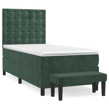 vidaXL Κρεβάτι Boxspring με Στρώμα Σκούρο Πράσινο 90x190 εκ. Βελούδινο