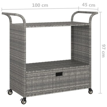 vidaXL Τρόλεϊ Μεταφοράς με Συρτάρι Γκρι 100x45x97cm Συνθετικό Ρατάν 1 τεμ.