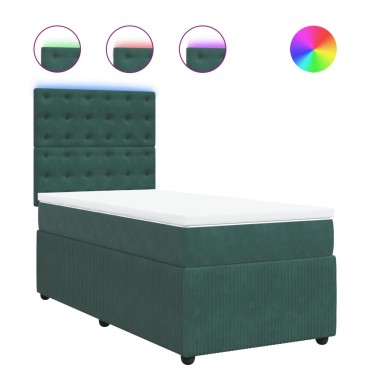 vidaXL Κρεβάτι Boxspring με Στρώμα Σκούρο Πράσινο 90x200 εκ. Βελούδινο