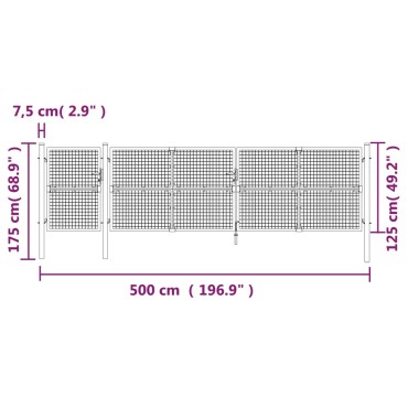 vidaXL Πόρτα Περίφραξης με Πλέγμα Ασημί 500 x 175 εκ. Γαλβαν. Χάλυβας