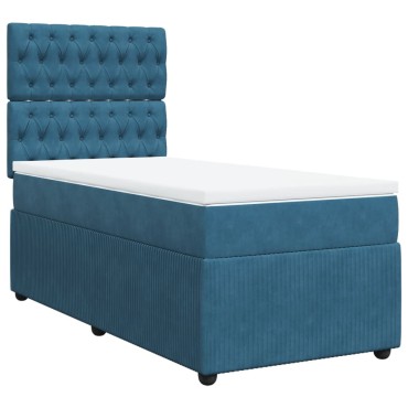 vidaXL Κρεβάτι Boxspring με Στρώμα Σκούρο Μπλε 90x200 εκ. Βελούδινο