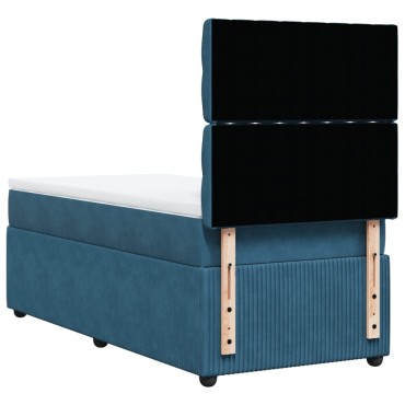 vidaXL Κρεβάτι Boxspring με Στρώμα Σκούρο Μπλε 90x200 εκ. Βελούδινο