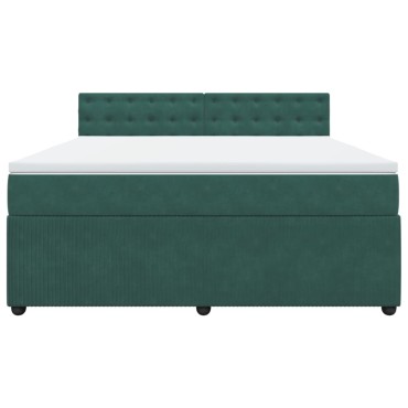 vidaXL Κρεβάτι Boxspring με Στρώμα Σκούρο Πράσινο 180x200εκ. Βελούδινο
