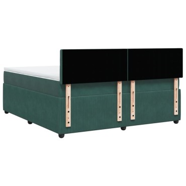 vidaXL Κρεβάτι Boxspring με Στρώμα Σκούρο Πράσινο 180x200εκ. Βελούδινο