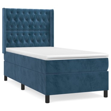 vidaXL Κρεβάτι Boxspring με Στρώμα Σκούρο Μπλε 90x200 εκ. Βελούδινο