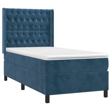 vidaXL Κρεβάτι Boxspring με Στρώμα Σκούρο Μπλε 90x200 εκ. Βελούδινο