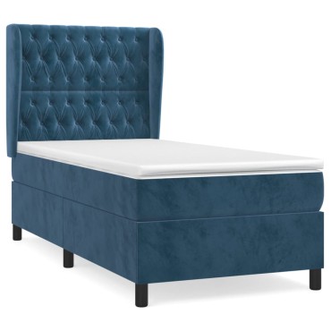 vidaXL Κρεβάτι Boxspring με Στρώμα Σκούρο Μπλε 90x200 εκ. Βελούδινο