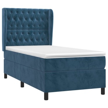 vidaXL Κρεβάτι Boxspring με Στρώμα Σκούρο Μπλε 90x200 εκ. Βελούδινο
