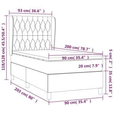 vidaXL Κρεβάτι Boxspring με Στρώμα Σκούρο Μπλε 90x200 εκ. Βελούδινο