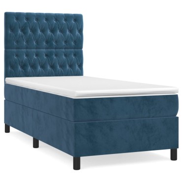 vidaXL Κρεβάτι Boxspring με Στρώμα Σκούρο Μπλε 90x200 εκ. Βελούδινο