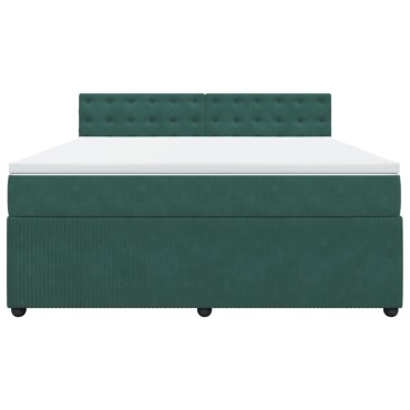 vidaXL Κρεβάτι Boxspring με Στρώμα Σκούρο Πράσινο 180x200εκ. Βελούδινο