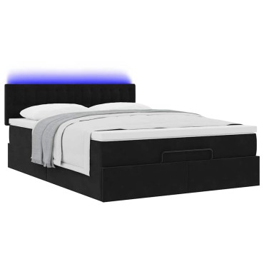 vidaXL Οθωμανικό κρεβάτι με στρώμα & LEDs Μαύρο 140x190cm Velvet