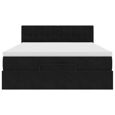vidaXL Οθωμανικό κρεβάτι με στρώμα & LEDs Μαύρο 140x190cm Velvet