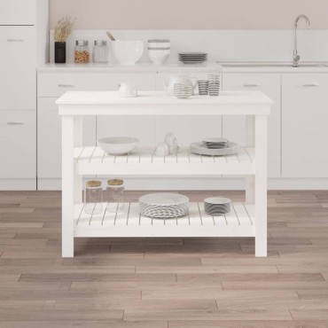 vidaXL Πάγκος Εργασίας Λευκός 110,5x50x80 εκ. από Μασίφ Ξύλο Πεύκου