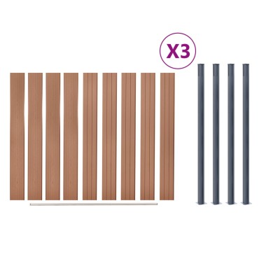 vidaXL Σετ Πάνελ Περίφραξης Καφέ 526x186cm από WPC