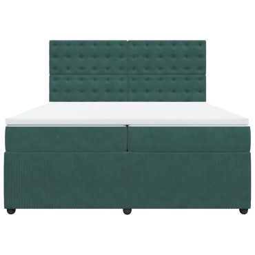 vidaXL Κρεβάτι Boxspring με Στρώμα Σκούρο Πράσινο 200x200εκ. Βελούδινο