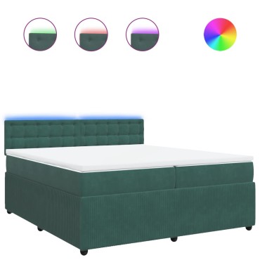 vidaXL Κρεβάτι Boxspring με Στρώμα Σκούρο Πράσινο 200x200εκ. Βελούδινο