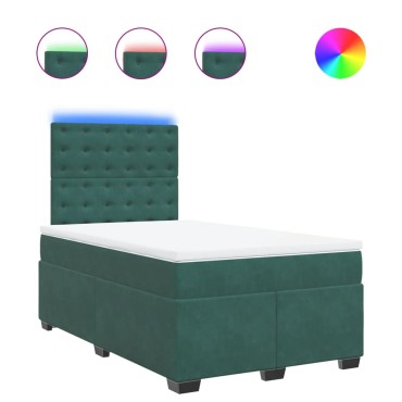 vidaXL Κρεβάτι Boxspring με Στρώμα Σκούρο Πράσινο 120x190εκ. Βελούδινο