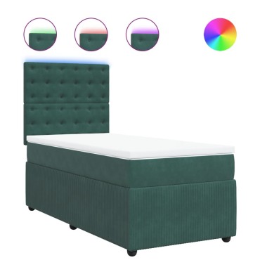 vidaXL Κρεβάτι Boxspring με Στρώμα Σκούρο Πράσινο 100x200εκ. Βελούδινο