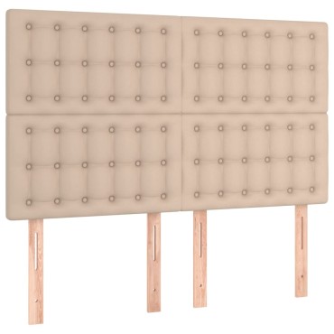 vidaXL Κρεβάτι Boxspring Στρώμα&LED Καπουτσίνο 140x190 εκ. Συνθ. Δέρμα