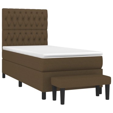 vidaXL Κρεβάτι Boxspring με Στρώμα Σκούρο Καφέ 100x200 εκ. Υφασμάτινο