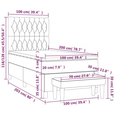 vidaXL Κρεβάτι Boxspring με Στρώμα Σκούρο Καφέ 100x200 εκ. Υφασμάτινο