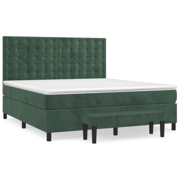 vidaXL Κρεβάτι Boxspring με Στρώμα Σκούρο Πράσινο 180x200εκ. Βελούδινο