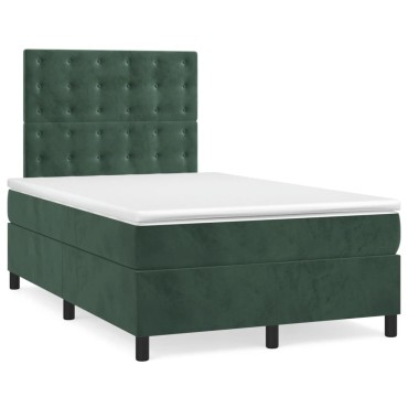 vidaXL Κρεβάτι Boxspring με Στρώμα Σκούρο Πράσινο 120x200εκ. Βελούδινο