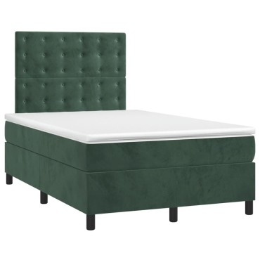 vidaXL Κρεβάτι Boxspring με Στρώμα Σκούρο Πράσινο 120x200εκ. Βελούδινο
