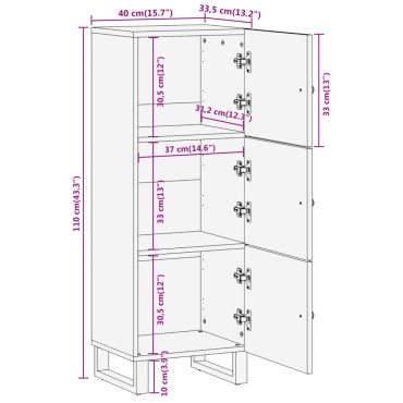 vidaXL Ντουλάπι Καφέ/Μαύρο 40x33,5x110cm από Μασίφ Ξύλο Μάνγκο 1 τεμ.
