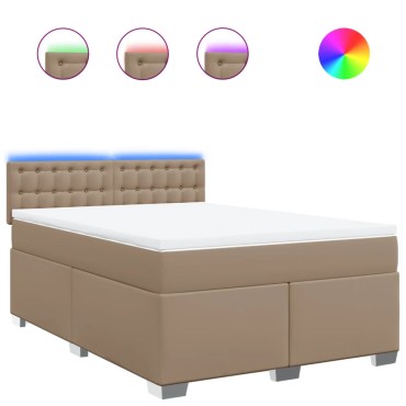 vidaXL Κρεβάτι Boxspring με Στρώμα Καπουτσίνο 140x190εκ.από Συνθ.Δέρμα