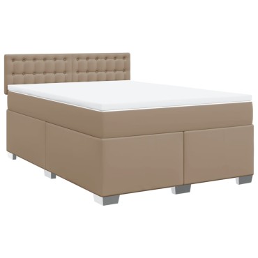 vidaXL Κρεβάτι Boxspring με Στρώμα Καπουτσίνο 140x190εκ.από Συνθ.Δέρμα