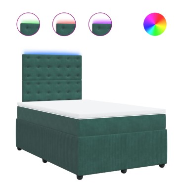 vidaXL Κρεβάτι Boxspring με Στρώμα Σκούρο Πράσινο 120x190εκ. Βελούδινο