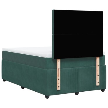 vidaXL Κρεβάτι Boxspring με Στρώμα Σκούρο Πράσινο 120x190εκ. Βελούδινο