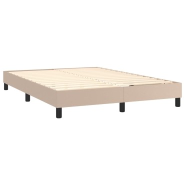vidaXL Κρεβάτι Boxspring Στρώμα&LED Καπουτσίνο 140x190 εκ. Συνθ. Δέρμα