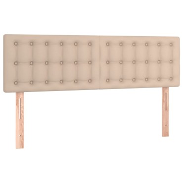 vidaXL Κρεβάτι Boxspring Στρώμα&LED Καπουτσίνο 140x190 εκ. Συνθ. Δέρμα
